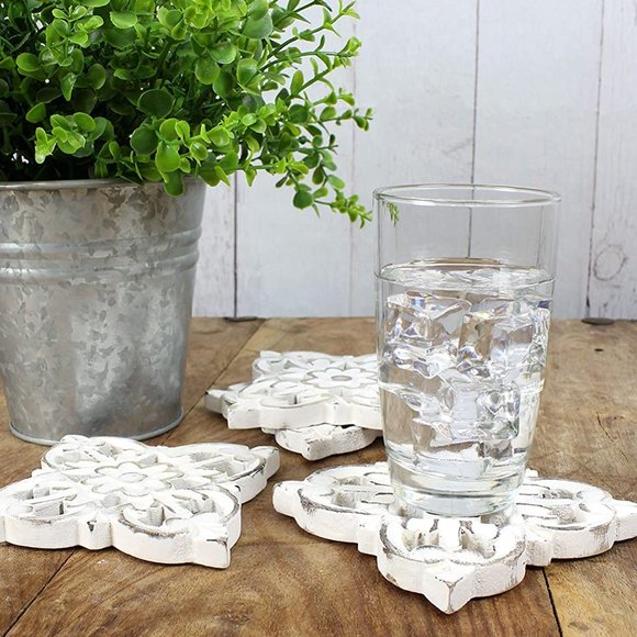 New Handmade Carved Wooden Absorbent Coasters - Picture 1 of 4